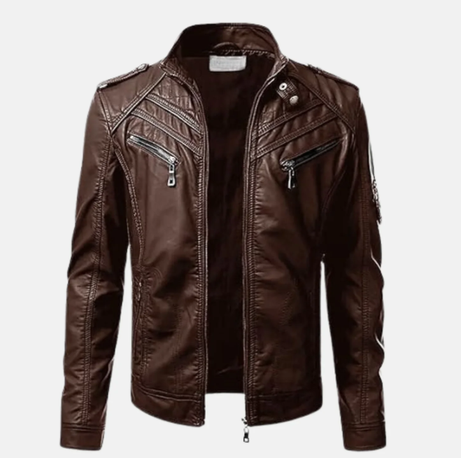 Apex Stand Collar Biker Leather Jacket