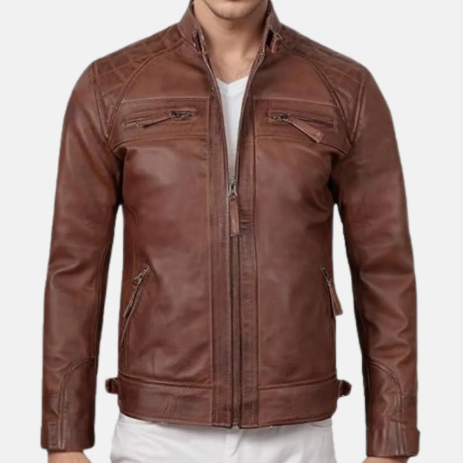 Apex Stand Collar Biker Leather Jacket