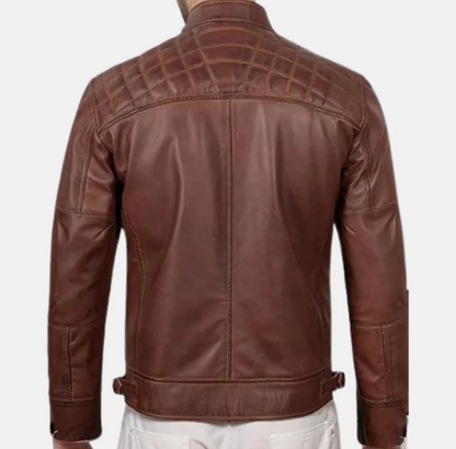 Apex Stand Collar Biker Leather Jacket