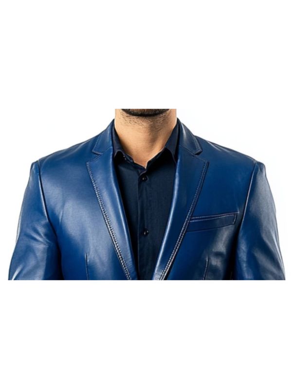 Archie Blue Leather Blazer - Leather Blazer for Men Blue