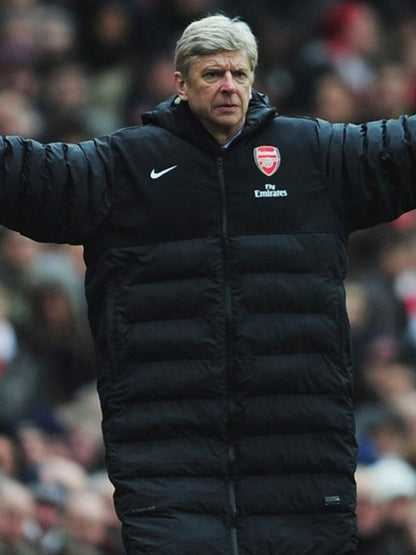 Arsene Wenger long black puffer coat – full-length winter outerwear with zipper closure
