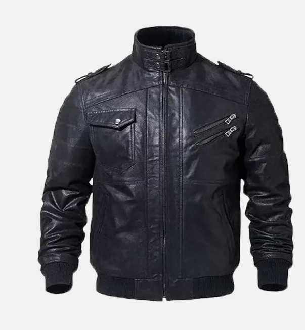 Asphalt Mens Leather Motorcycle Jacket with Removeable Hood