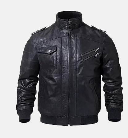 Asphalt Mens Leather Motorcycle Jacket with Removeable Hood