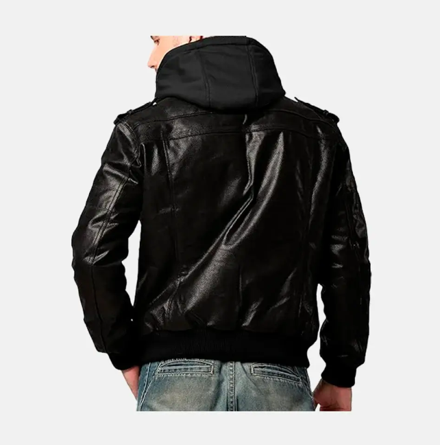 Asphalt Mens Leather Motorcycle Jacket with Removeable Hood