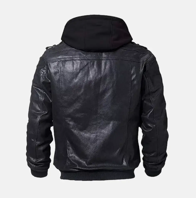 Asphalt Mens Leather Motorcycle Jacket with Removeable Hood