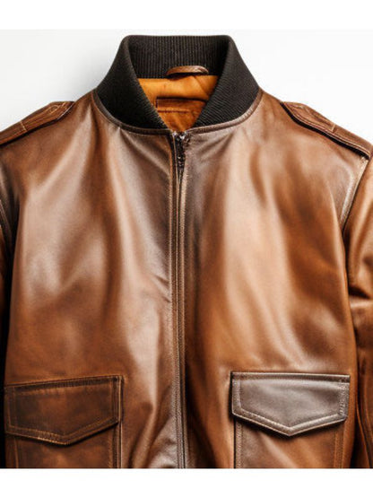 Aviator G1 Distressed Men Bomber Vintage Leather Jacket - Distressed Brown