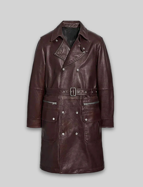 Belted Leather Trench Coat