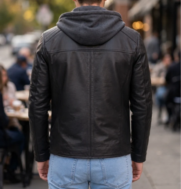 Benjamin Black Hoodie Leather Jacket For Men