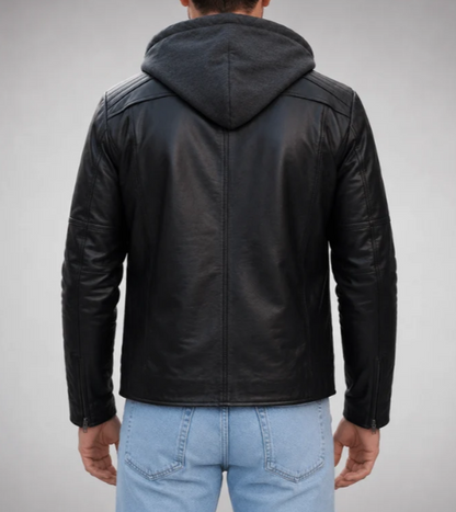 Benjamin Black Hoodie Leather Jacket For Men