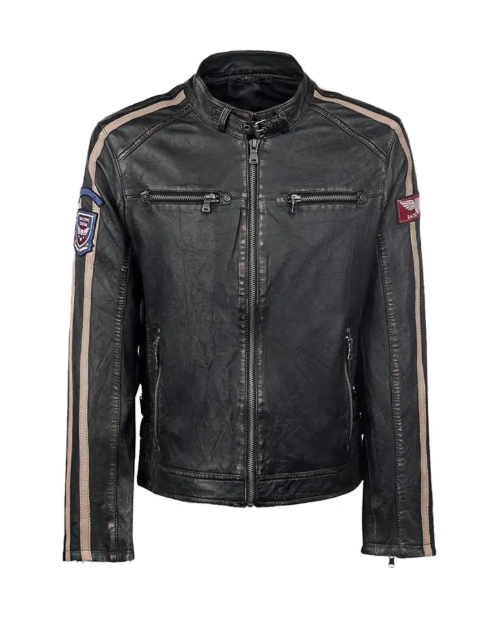 Bike Racer Distressed Black Leather Jacket