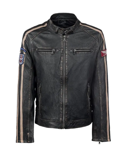 Bike Racer Distressed Black Leather Jacket