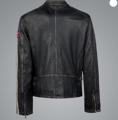 Bike Racer Distressed Black Leather Jacket