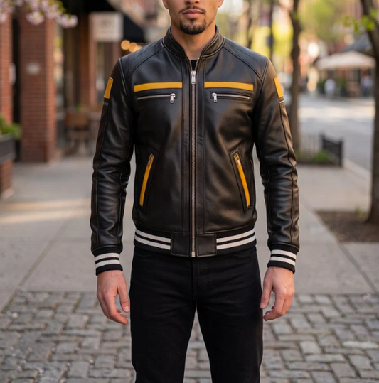 Black Bomber Stylish Leather Jacket For Men