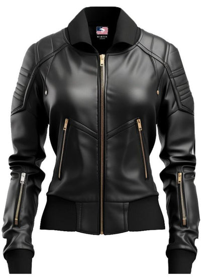 Black Leather Jacket Bomber Style