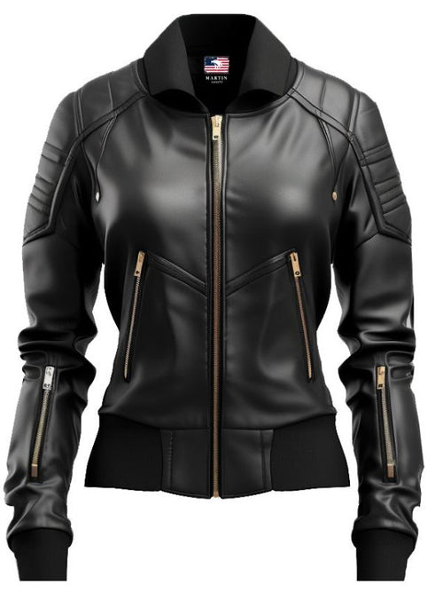 Black Leather Jacket Bomber Style