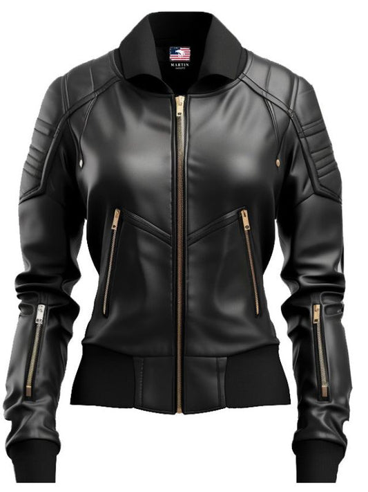 Black Leather Jacket Bomber Style