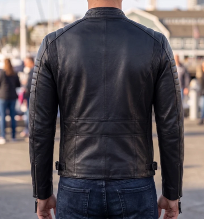 Black Motor Bike Leather Jacket For Men