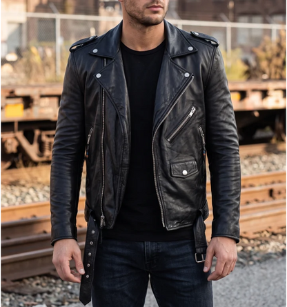 Black New Slimfit Biker Leather Jacket