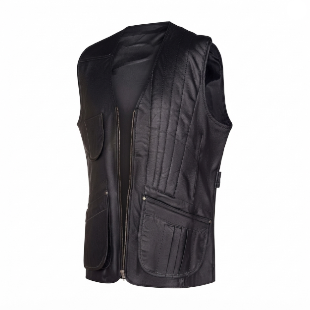 Black Quilted Leather Vest for Men