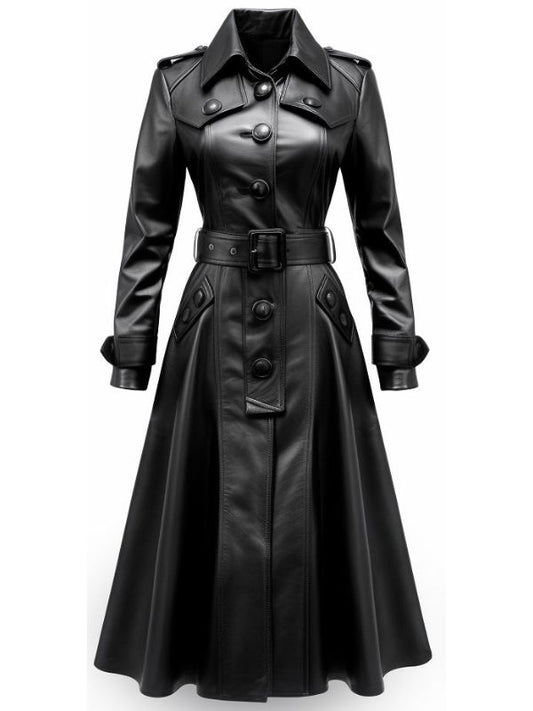 Black leather Trench Coat stylish