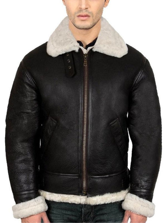 Black real leather Faux fur bomber jacket