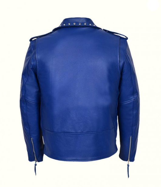Blue Studded Motorcycle Leather Jacket