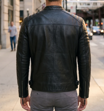 Bosh-X Black Motor Bike Leather Jacket For Men