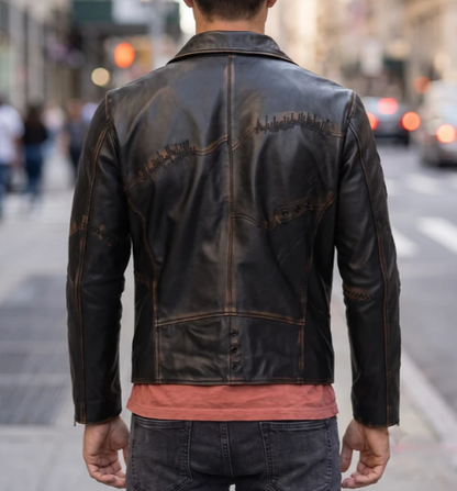 Bronze Cobain Black Motor bike Distressed Leather Jacket For Men