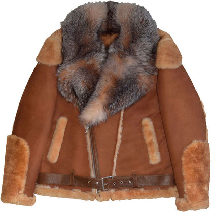 Brown Pilot Men's Leather Jacket with Fur
