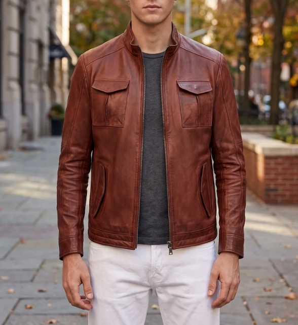 Brown Benjamin Stylish Leather Jacket For Men