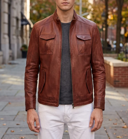 Brown Benjamin Stylish Leather Jacket For Men