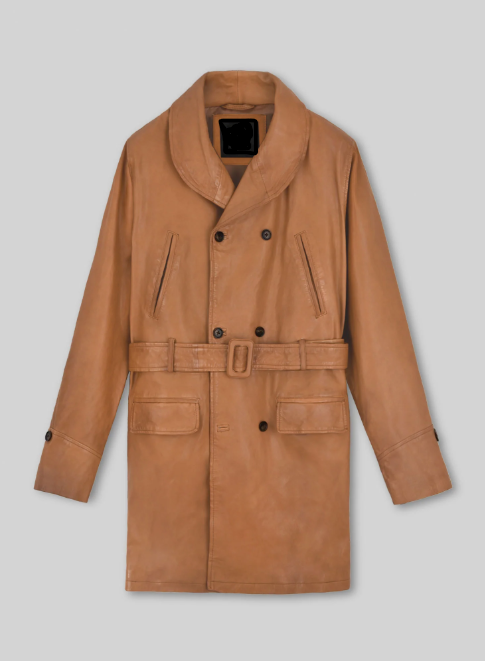 Brad Pitt Tristan Ludlow Men's Brown Leather Trench Coat — front view
