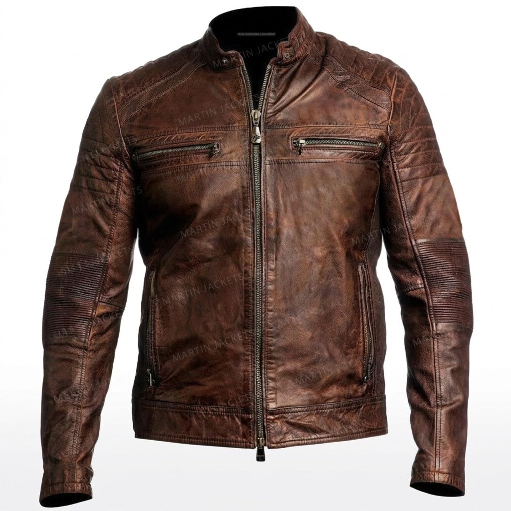Brown Vintage Cafe Racer Leather Jacket
