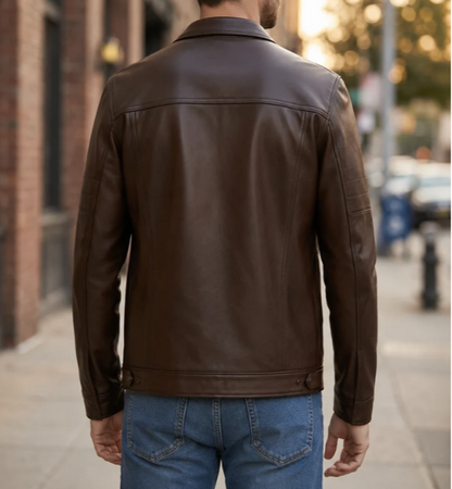 Bruno Cognac Brown Biker Racer Leather Jacket For Men