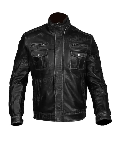 Cafe Racer Black Leather Biker Jacket