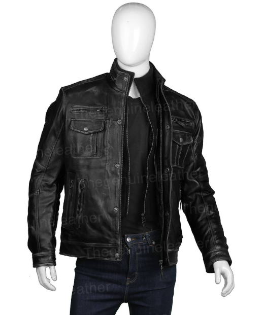 Cafe Racer Black Leather Biker Jacket