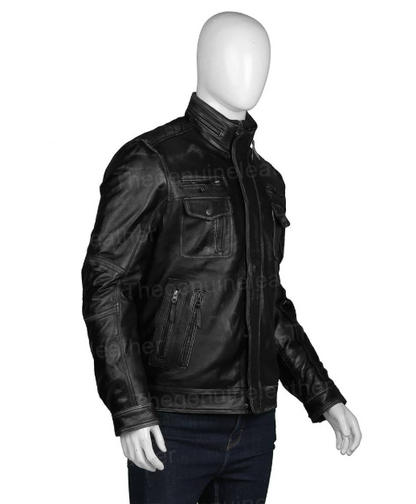 Cafe Racer Black Leather Biker Jacket