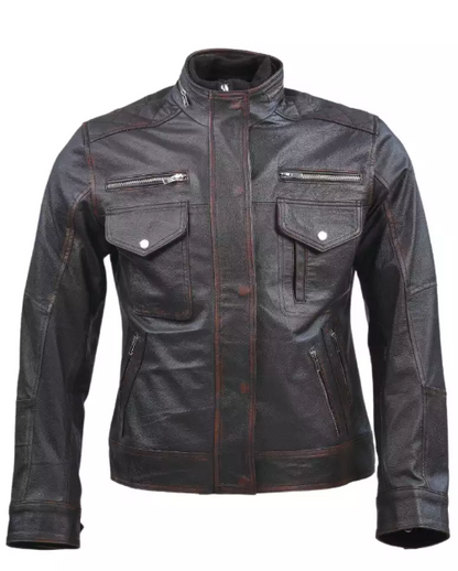 Cafe Racer Distressed Brown Leather Jacket