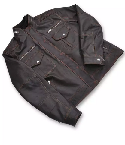 Cafe Racer Distressed Brown Leather Jacket