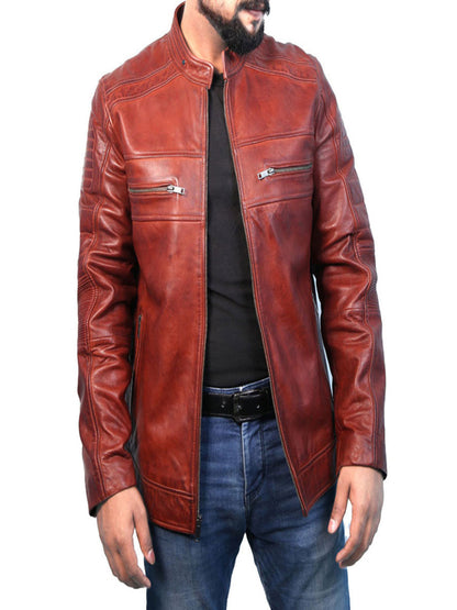 Cafe Racer Real Lambskin Leather Distressed Motorcycle Jacket