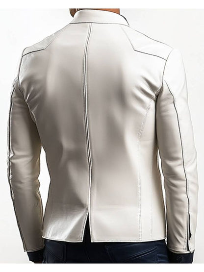 Caleb White Leather Blazer - Leather Blazer for Men White