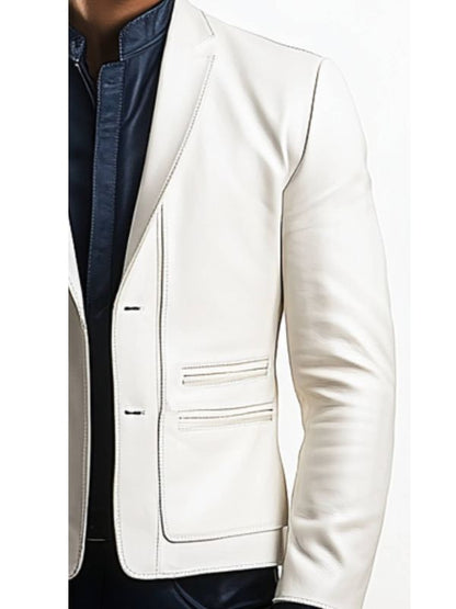 Caleb White Leather Blazer - Leather Blazer for Men White