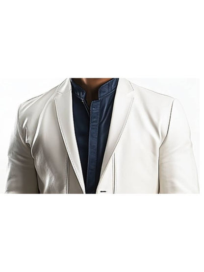 Caleb White Leather Blazer - Leather Blazer for Men White