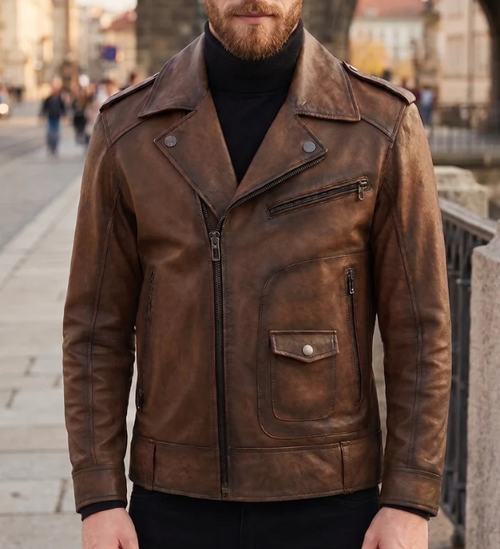 Carter Biker Brown Leather Jacket For Men
