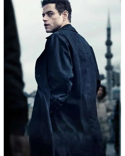 The Amateur 2025 Rami Malek Black Trench Coat