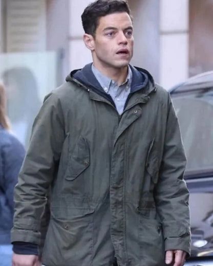 The Amateur 2025 Rami Malek Green Hooded Jacket