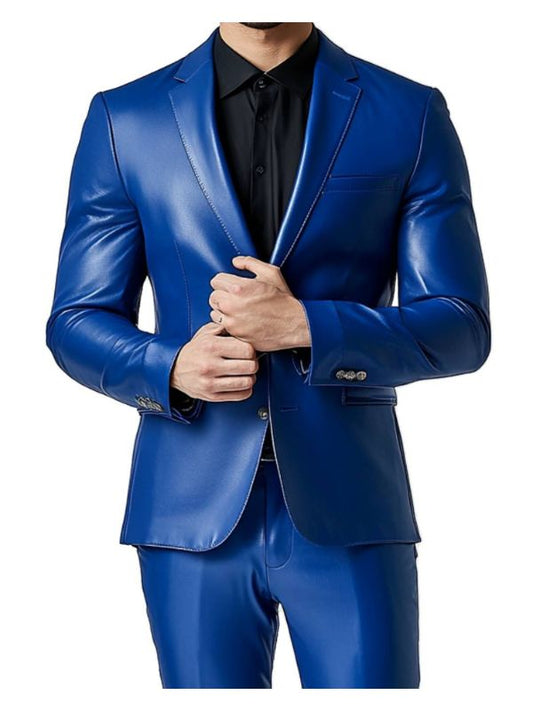 Charlie Blue Leather Blazer - Leather Blazer for Men Blue