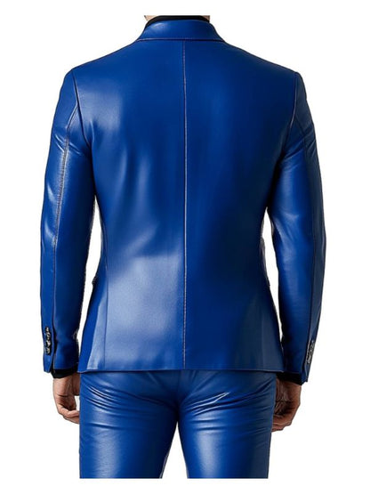 Charlie Blue Leather Blazer - Leather Blazer for Men Blue