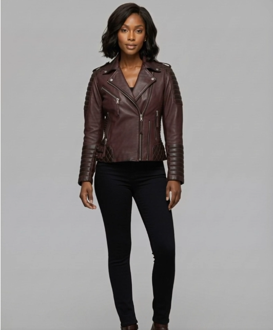 Charlotte Burnt Wine Leather Jacket
