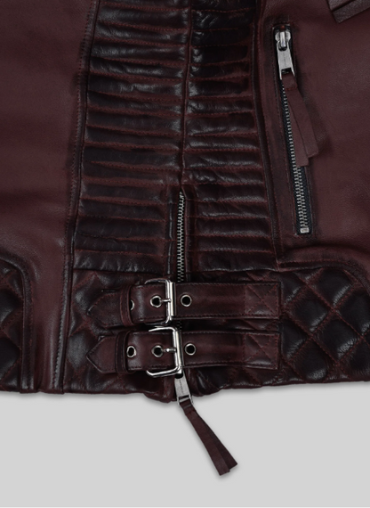Charlotte Burnt Wine Leather Jacket
